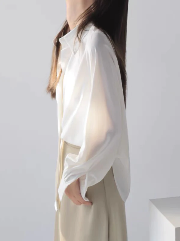 Casual Long Sleeves Loose Solid Color Lapel Collar Blouses&Shirts Tops - Image 5