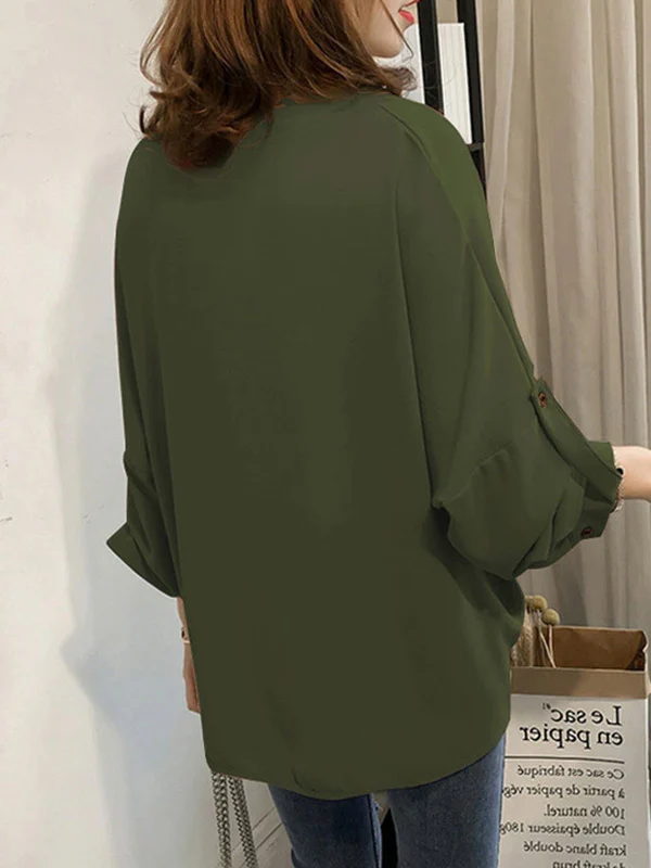 Casual Long Sleeves Loose Solid Color V-Neck Blouses&Shirts Tops - Image 11