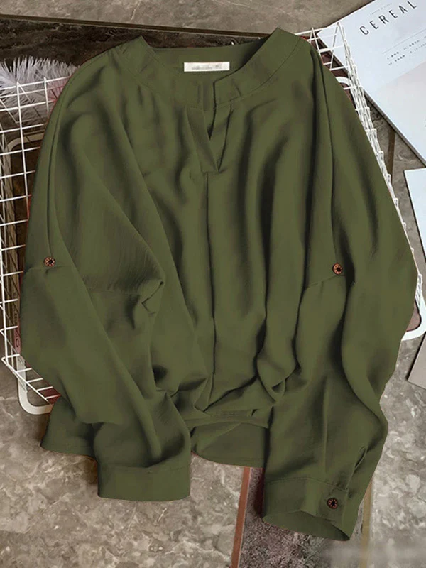 Casual Long Sleeves Loose Solid Color V-Neck Blouses&Shirts Tops - Image 17