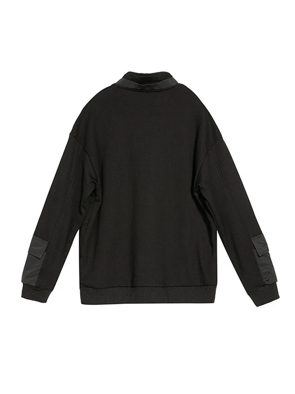 Casual Long Sleeves Loose Solid Color Zipper High-Neck Sweatshirt Tops - Image 10