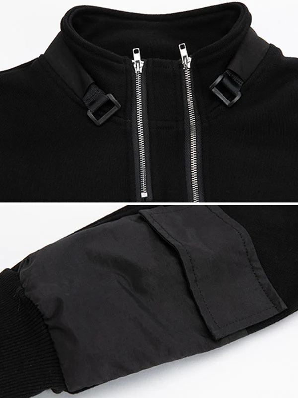 Casual Long Sleeves Loose Solid Color Zipper High-Neck Sweatshirt Tops - Image 11