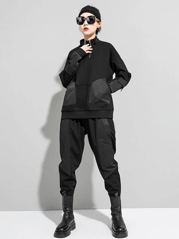 Casual Long Sleeves Loose Solid Color Zipper High-Neck Sweatshirt Tops - Image 6