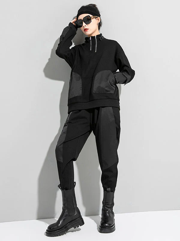 Casual Long Sleeves Loose Solid Color Zipper High-Neck Sweatshirt Tops - Image 7