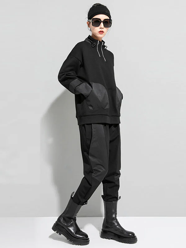 Casual Long Sleeves Loose Solid Color Zipper High-Neck Sweatshirt Tops - Image 8