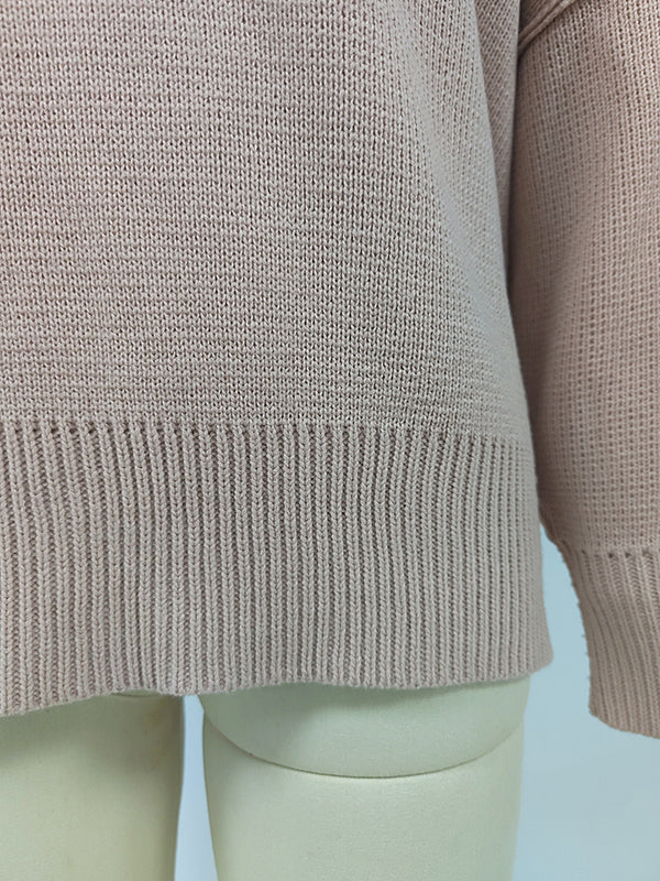 Casual Long Sleeves Loose Split-Side Solid Color Round-Neck Sweater Tops - Image 18
