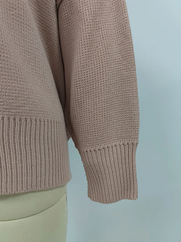 Casual Long Sleeves Loose Split-Side Solid Color Round-Neck Sweater Tops - Image 19