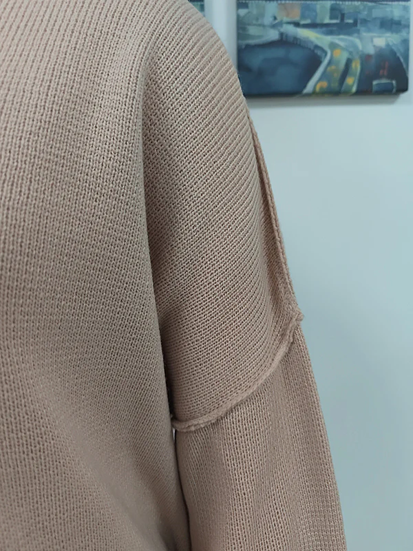 Casual Long Sleeves Loose Split-Side Solid Color Round-Neck Sweater Tops - Image 20