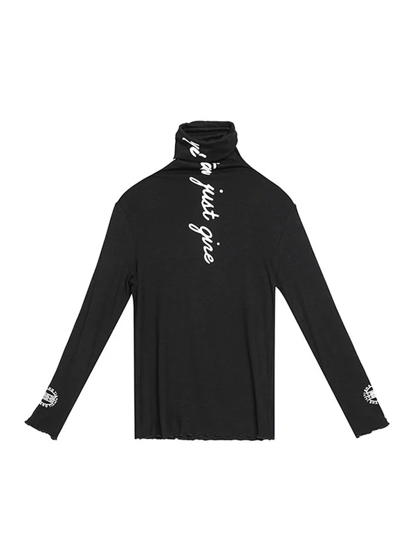 Casual Long Sleeves Skinny Letter Print Solid Color High-Neck T-Shirts Tops - Image 10