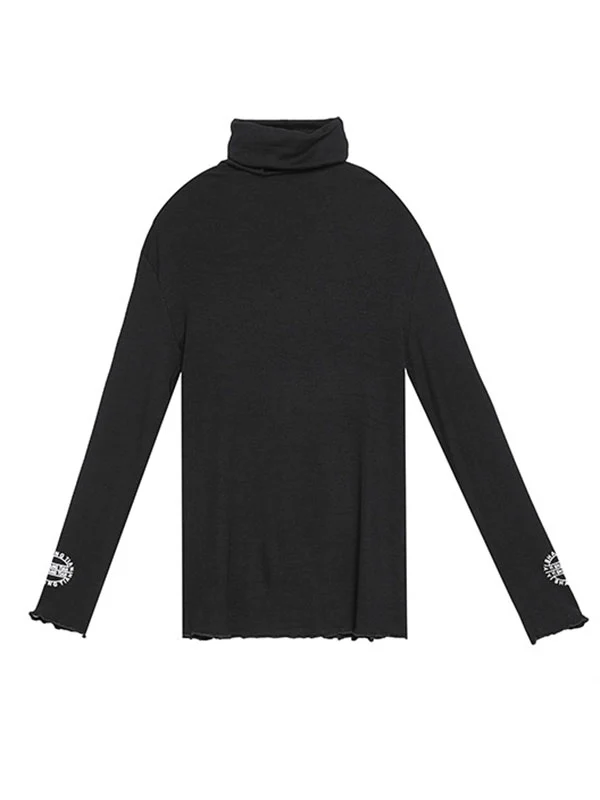 Casual Long Sleeves Skinny Letter Print Solid Color High-Neck T-Shirts Tops - Image 11