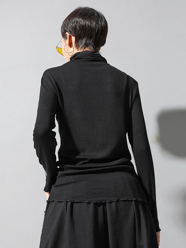 Casual Long Sleeves Skinny Letter Print Solid Color High-Neck T-Shirts Tops - Image 6
