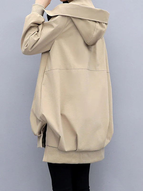Casual Loose 4 Colors Pleated Zipper Hooded Long Sleeves Outwear - Image 7