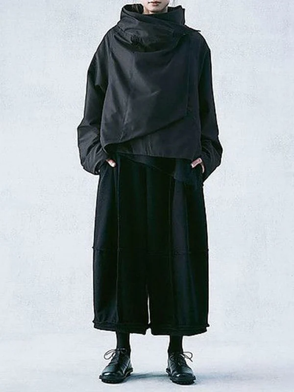 Casual Loose Black Stand Collar Outerwear - Image 2
