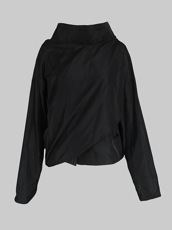 Casual Loose Black Stand Collar Outerwear - Image 7