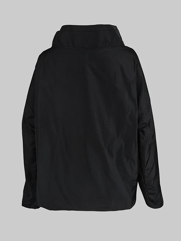 Casual Loose Black Stand Collar Outerwear - Image 8