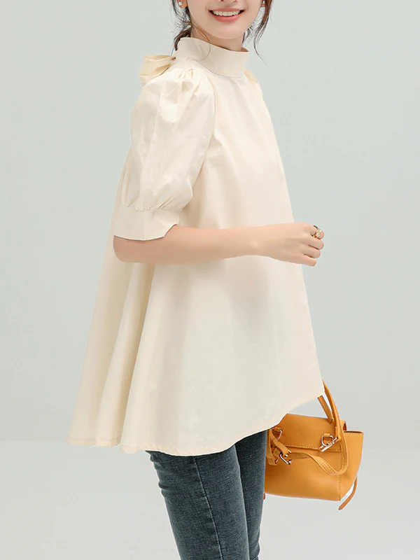Casual Loose Bow-Embellished Solid Color Blouse - Image 12
