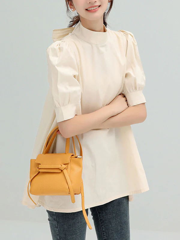 Casual Loose Bow-Embellished Solid Color Blouse - Image 14