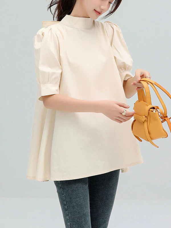 Casual Loose Bow-Embellished Solid Color Blouse - Image 15
