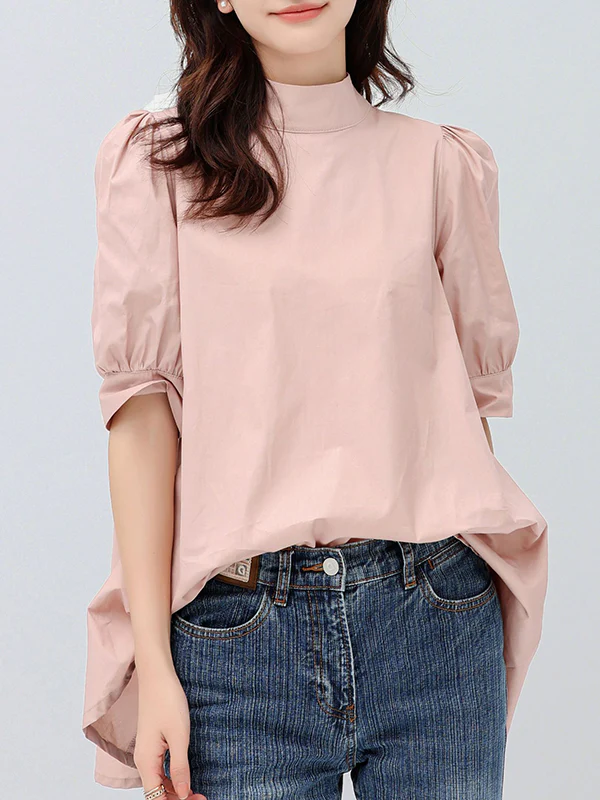 Casual Loose Bow-Embellished Solid Color Blouse - Image 2