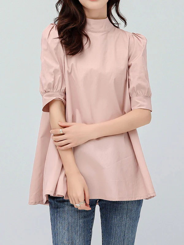 Casual Loose Bow-Embellished Solid Color Blouse - Image 3