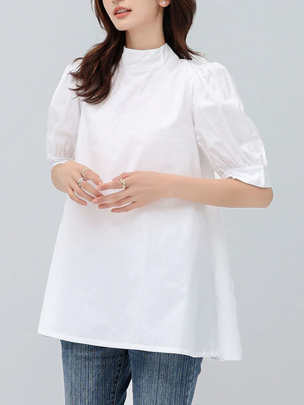 Casual Loose Bow-Embellished Solid Color Blouse - Image 6