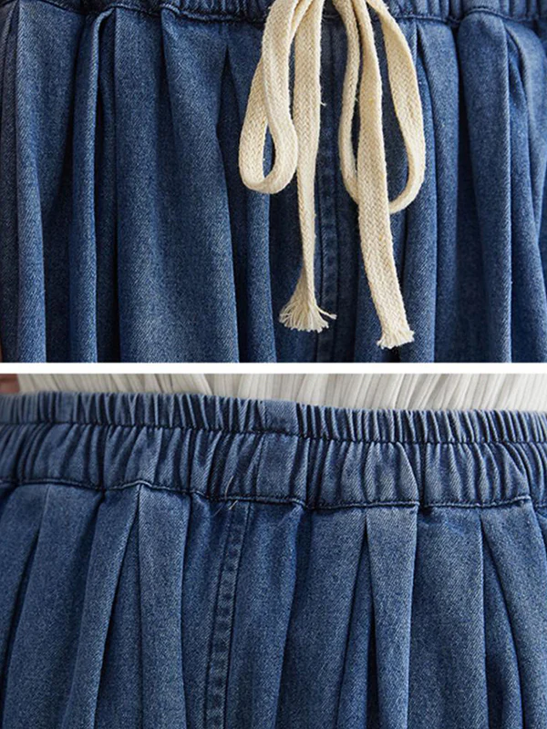 Casual Loose Drawstring Wide Legs Jean Pants - Image 12
