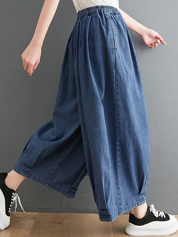 Casual Loose Drawstring Wide Legs Jean Pants - Image 4
