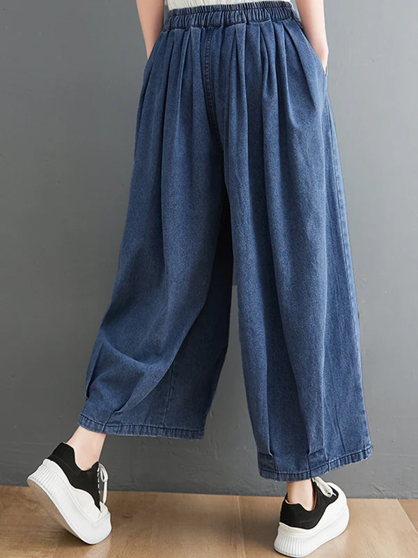 Casual Loose Drawstring Wide Legs Jean Pants - Image 5