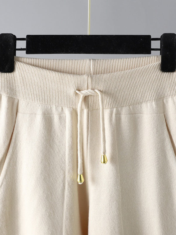 Casual Loose Harem Pants Solid Color V-Neck Sweater Tops Pants Two Pieces Set - Image 12