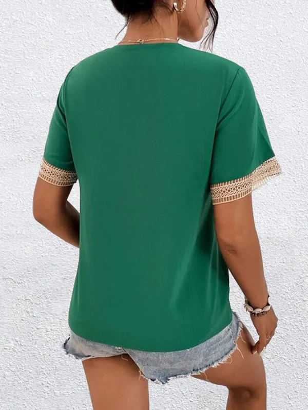 Casual Loose Lace Split-Joint V-Neck T-Shirts Tops - Image 11