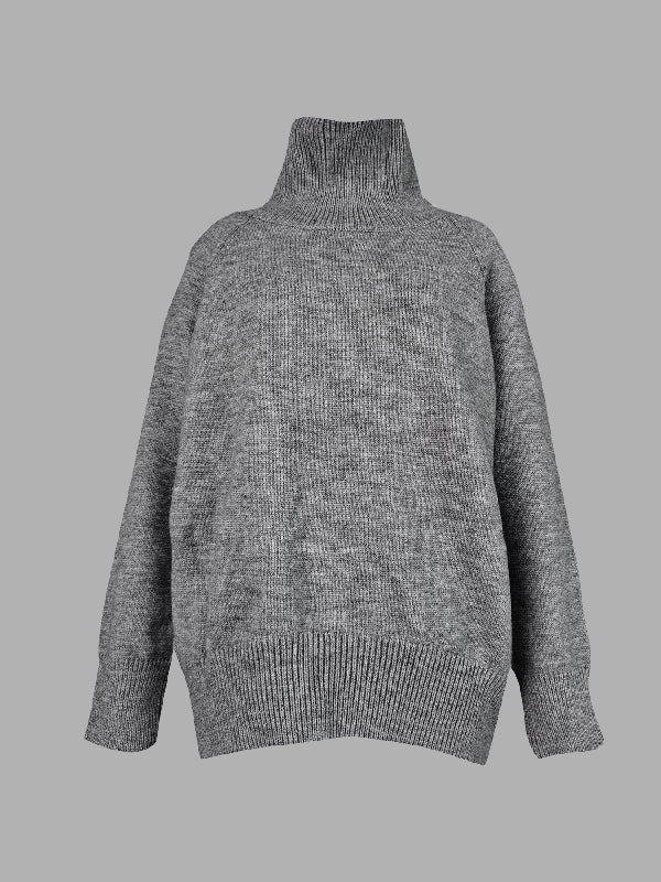 Casual Loose Long Sleeves Solid Color High-Neck Sweater Tops - Image 15