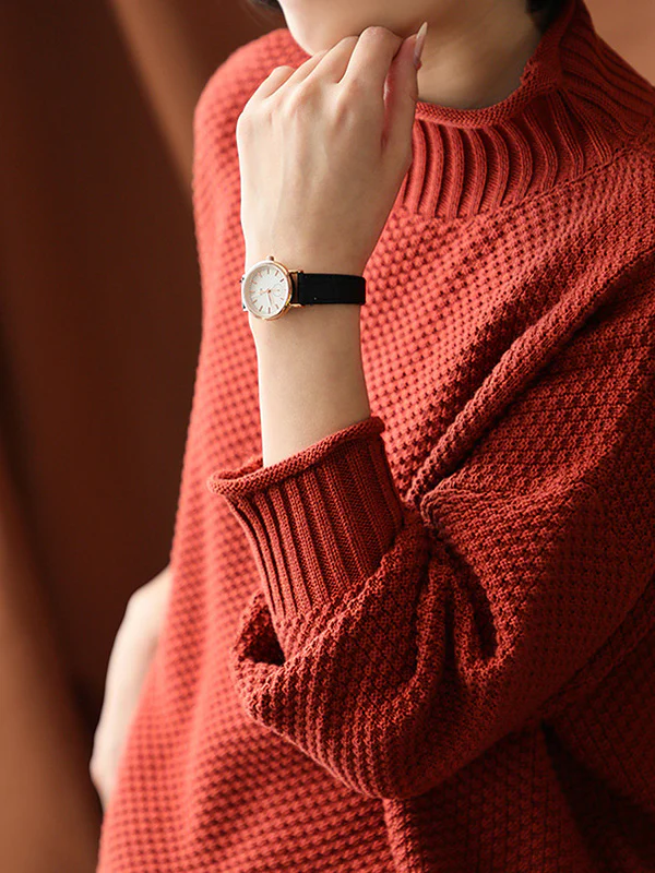 Casual Loose Long Sleeves Solid Color High-Neck Sweater Tops - Image 11