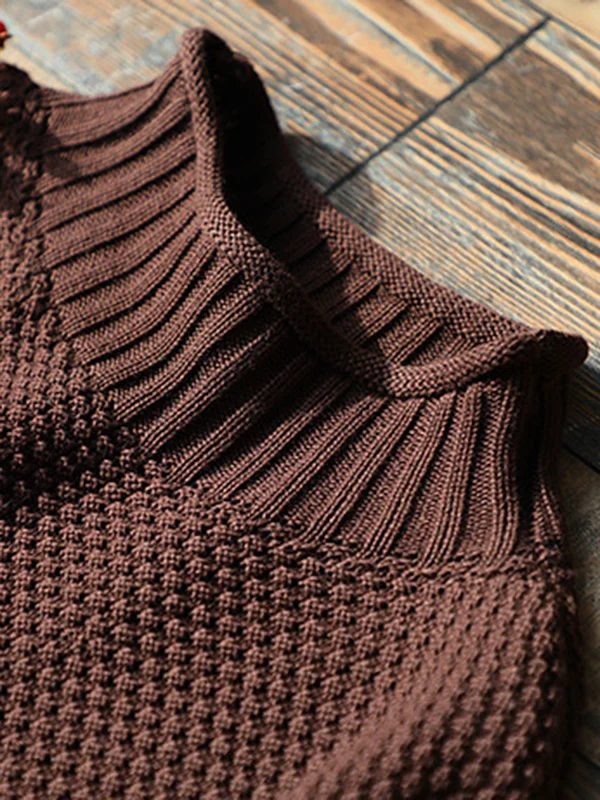 Casual Loose Long Sleeves Solid Color High-Neck Sweater Tops - Image 12