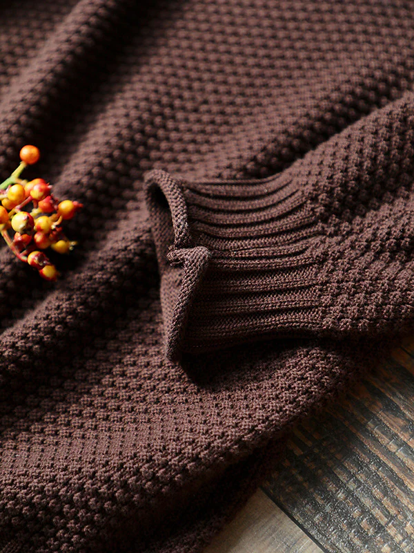 Casual Loose Long Sleeves Solid Color High-Neck Sweater Tops - Image 14