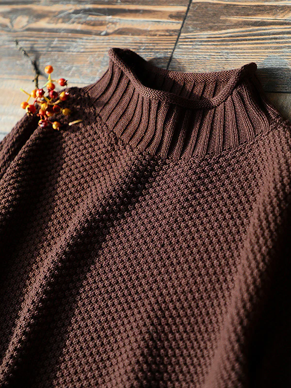 Casual Loose Long Sleeves Solid Color High-Neck Sweater Tops - Image 15