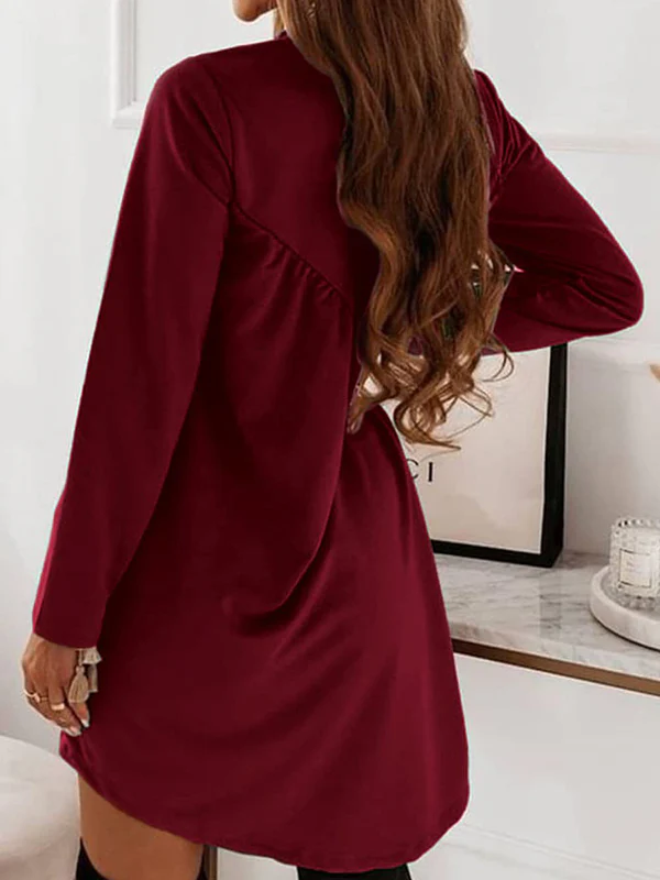 Casual Loose Long Sleeves Solid Color Round-Neck Mini Dresses - Image 10