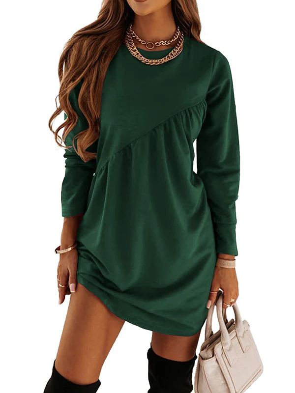 Casual Loose Long Sleeves Solid Color Round-Neck Mini Dresses - Image 4
