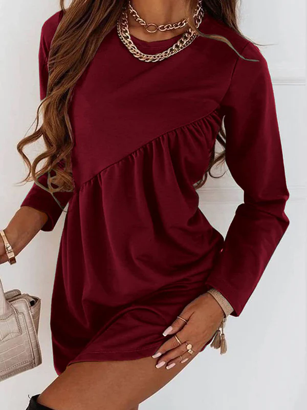 Casual Loose Long Sleeves Solid Color Round-Neck Mini Dresses - Image 8
