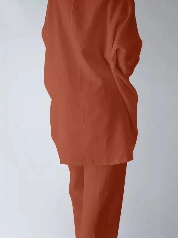 Casual Loose Long Sleeves Solid Color T-Shirt Top&Pants Two Pieces Set - Image 7