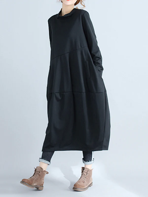 Casual Loose Plus Size Solid Color Hooded Midi Dresses - Image 10
