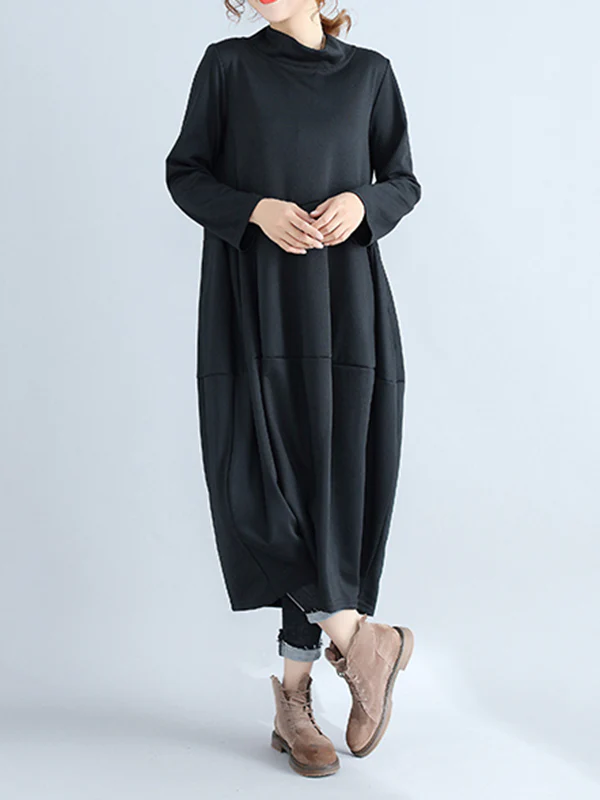 Casual Loose Plus Size Solid Color Hooded Midi Dresses - Image 11