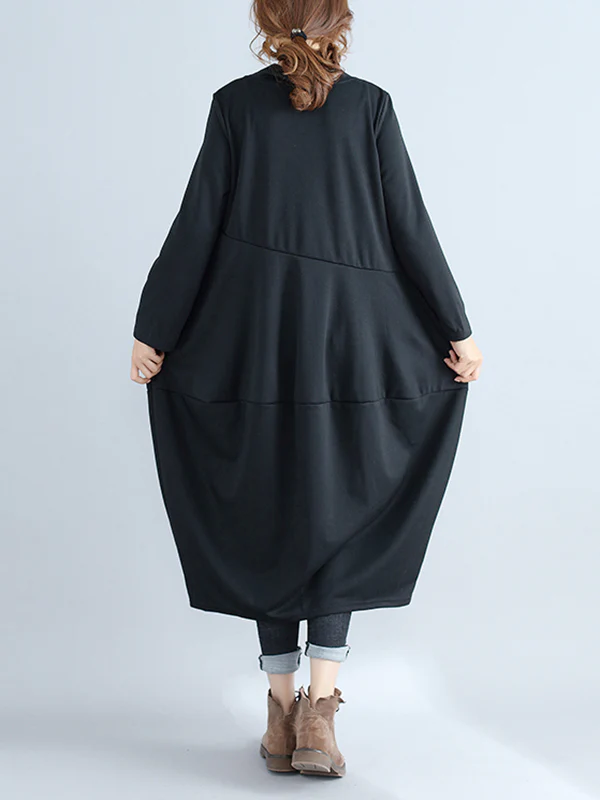 Casual Loose Plus Size Solid Color Hooded Midi Dresses - Image 12