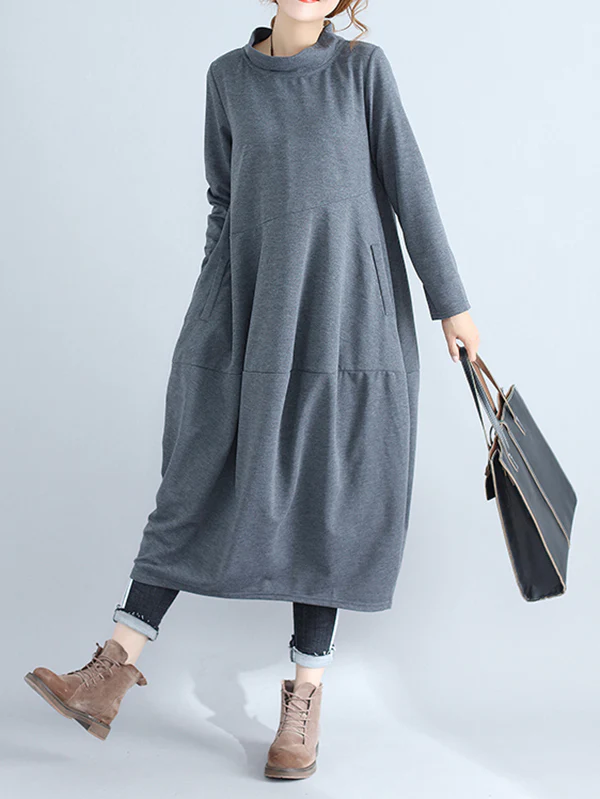 Casual Loose Plus Size Solid Color Hooded Midi Dresses - Image 13