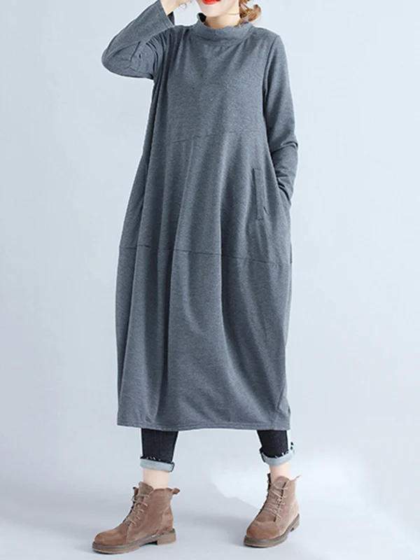 Casual Loose Plus Size Solid Color Hooded Midi Dresses - Image 14