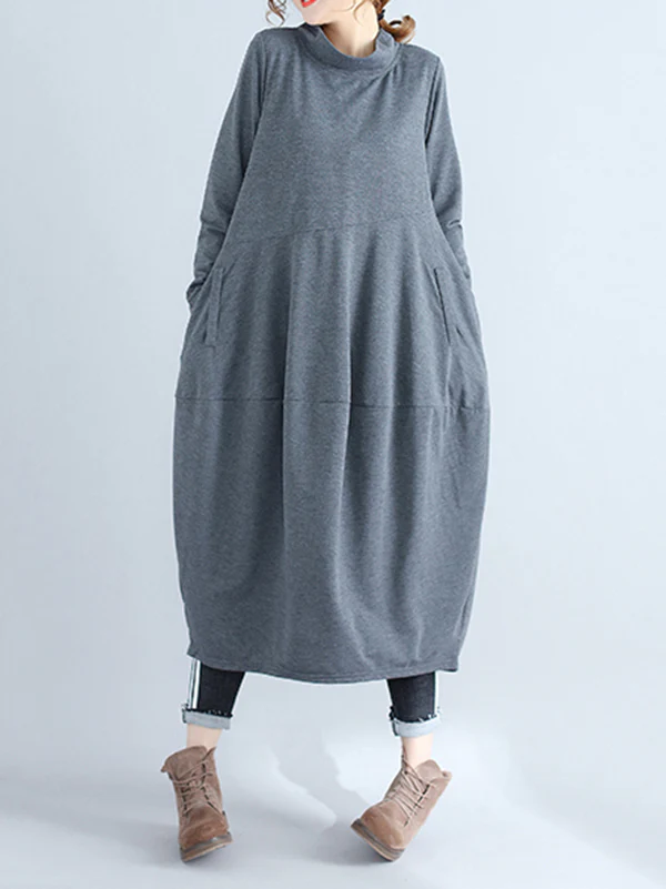 Casual Loose Plus Size Solid Color Hooded Midi Dresses - Image 15