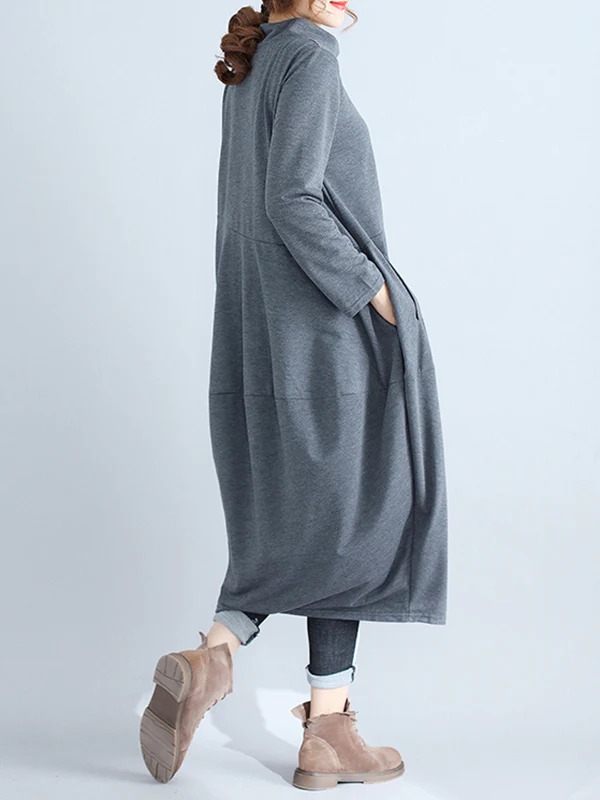 Casual Loose Plus Size Solid Color Hooded Midi Dresses - Image 16