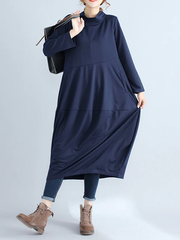 Casual Loose Plus Size Solid Color Hooded Midi Dresses - Image 17
