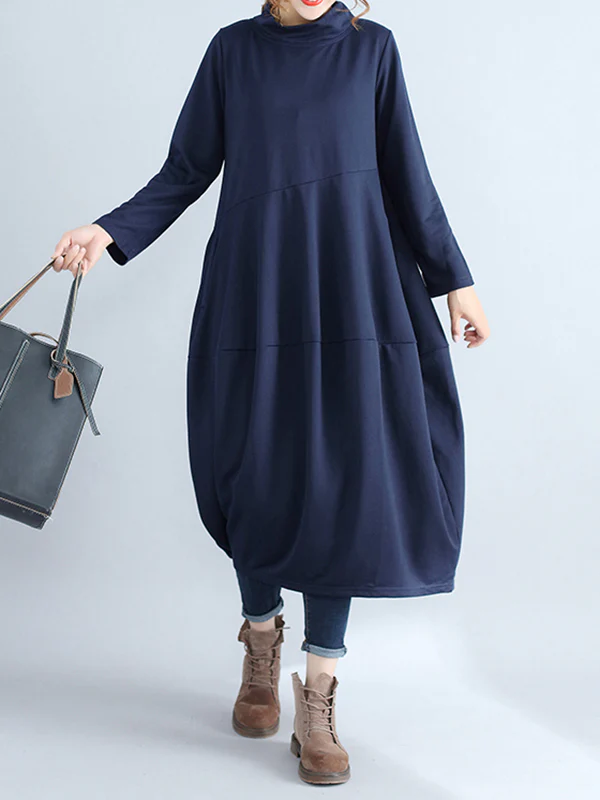 Casual Loose Plus Size Solid Color Hooded Midi Dresses - Image 18