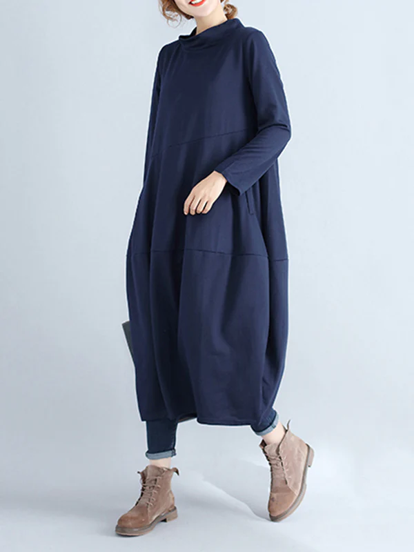Casual Loose Plus Size Solid Color Hooded Midi Dresses - Image 19