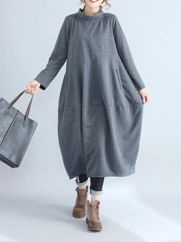 Casual Loose Plus Size Solid Color Hooded Midi Dresses - Image 2