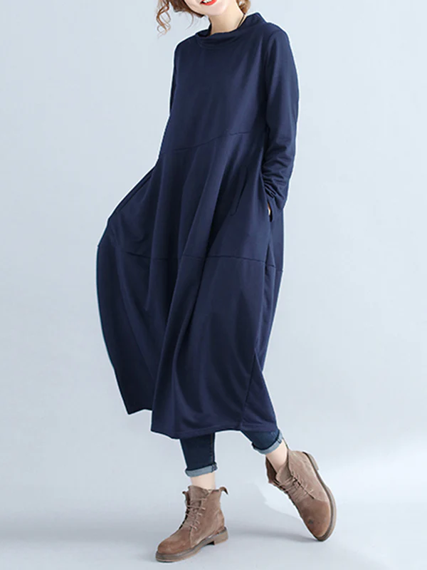 Casual Loose Plus Size Solid Color Hooded Midi Dresses - Image 20